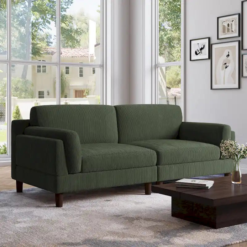 Corduroy 2-Seater Sofa | Orange / Gray / Green / Beige / Light Grey