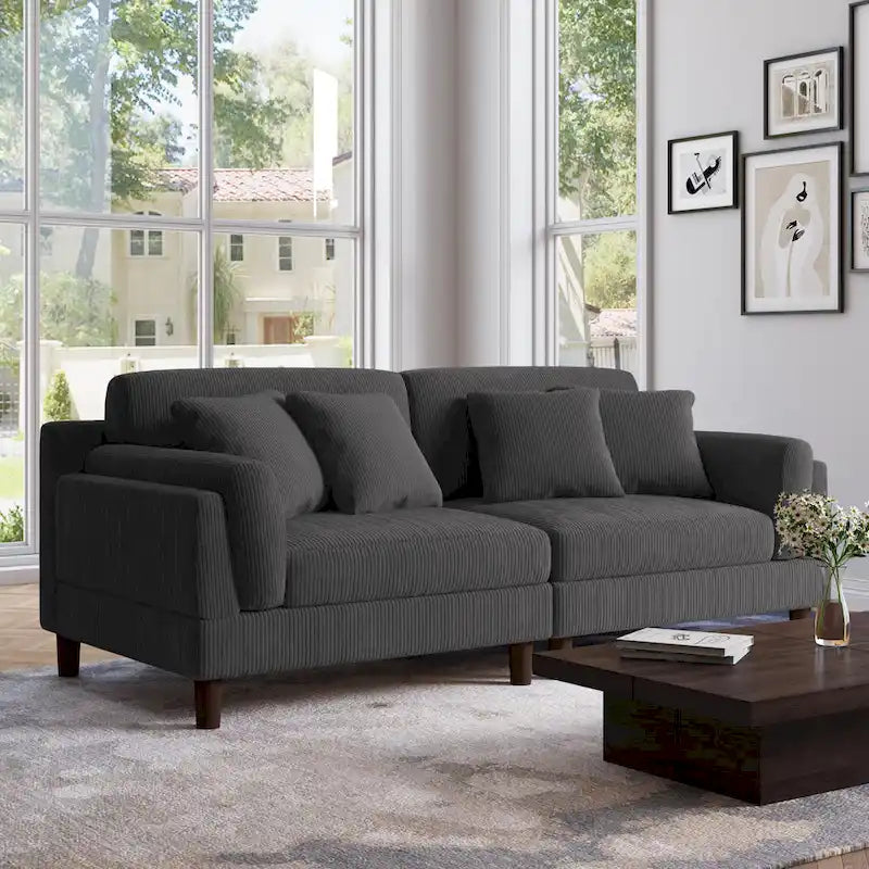 Corduroy 2-Seater Sofa | Orange / Gray / Green / Beige / Light Grey