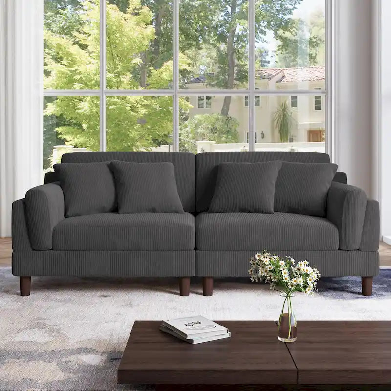 Corduroy 2-Seater Sofa | Orange / Gray / Green / Beige / Light Grey