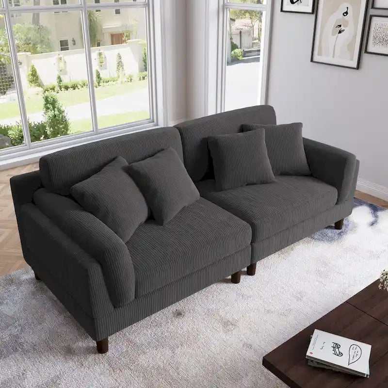 Corduroy 2-Seater Sofa | Orange / Gray / Green / Beige / Light Grey