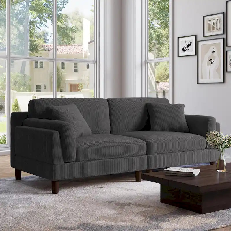 Corduroy 2-Seater Sofa | Orange / Gray / Green / Beige / Light Grey