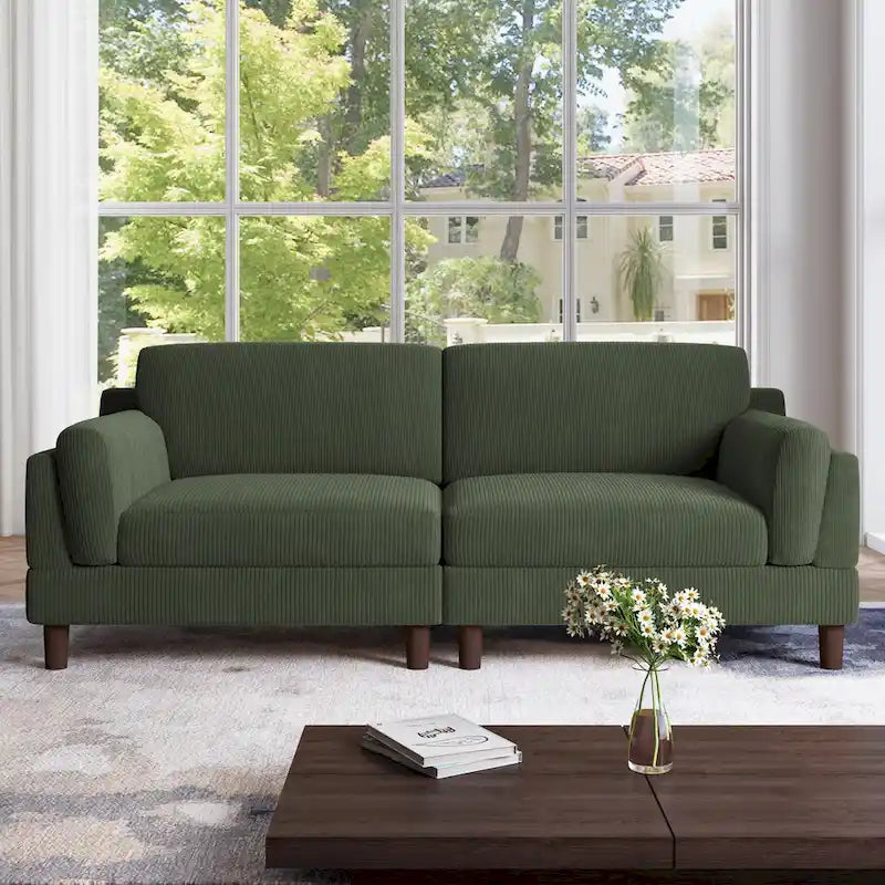 Corduroy 2-Seater Sofa | Orange / Gray / Green / Beige / Light Grey