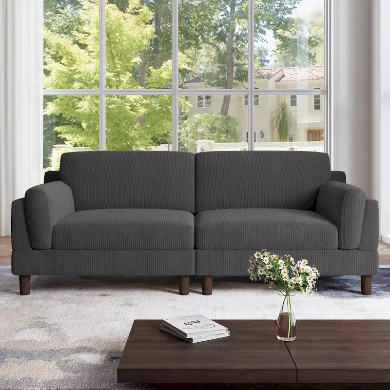 Corduroy 2-Seater Sofa | Orange / Gray / Green / Beige / Light Grey