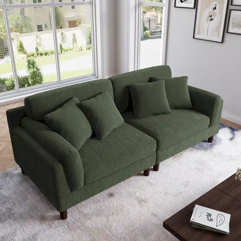 Corduroy 2-Seater Sofa | Orange / Gray / Green / Beige / Light Grey