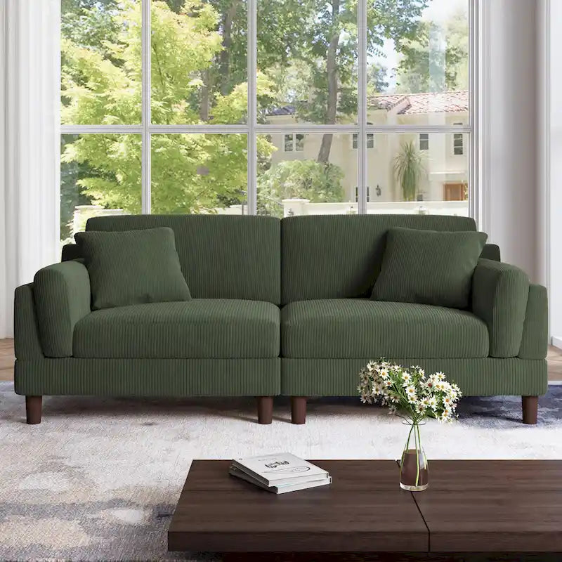 Corduroy 2-Seater Sofa | Orange / Gray / Green / Beige / Light Grey