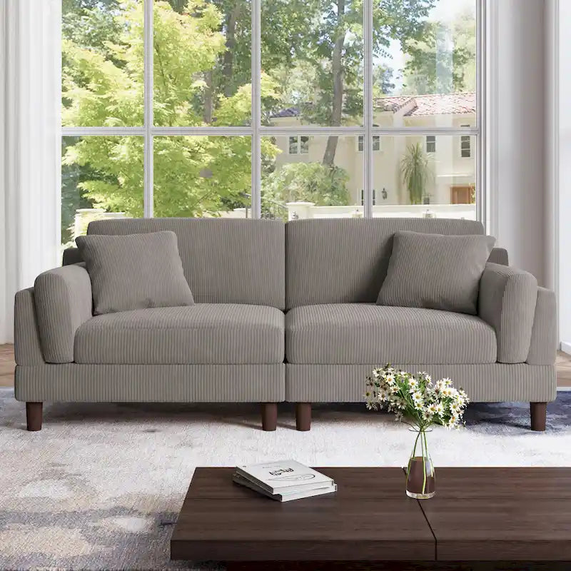 Corduroy 2-Seater Sofa | Orange / Gray / Green / Beige / Light Grey