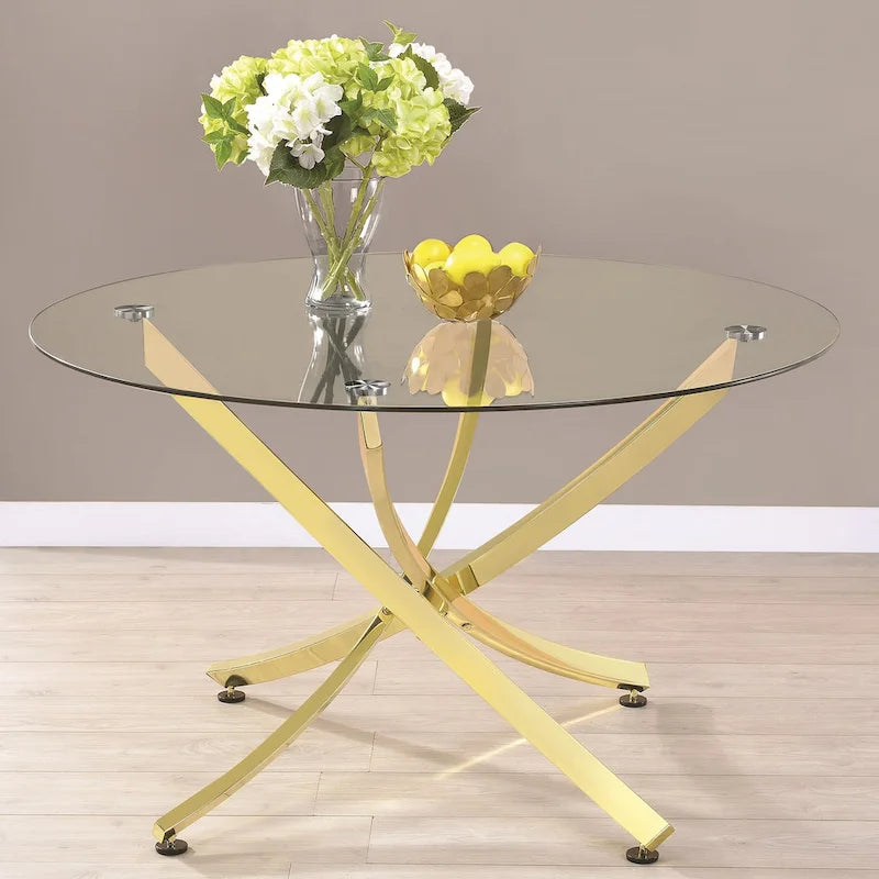 White & Gold Round Glass Top Dining Set – Seats 4