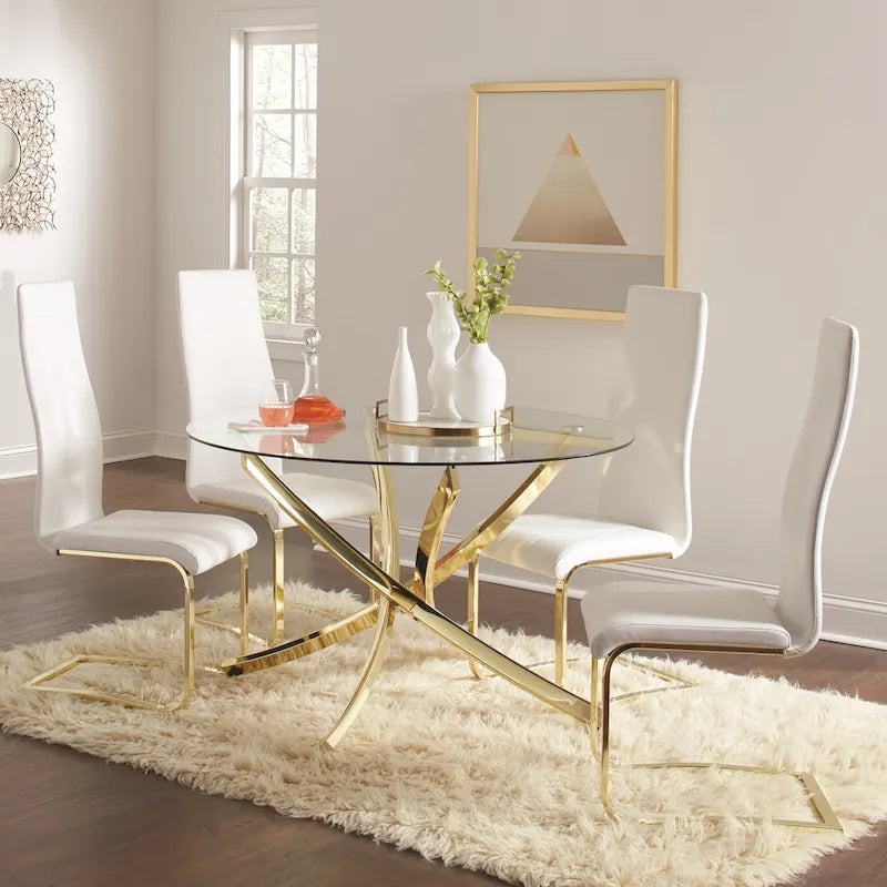 White & Gold Round Glass Top Dining Set – Seats 4