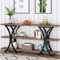 Narrow Console Table with 3-Tier Shelves – Brown / Grey / Gold, Industrial Style, For 1
