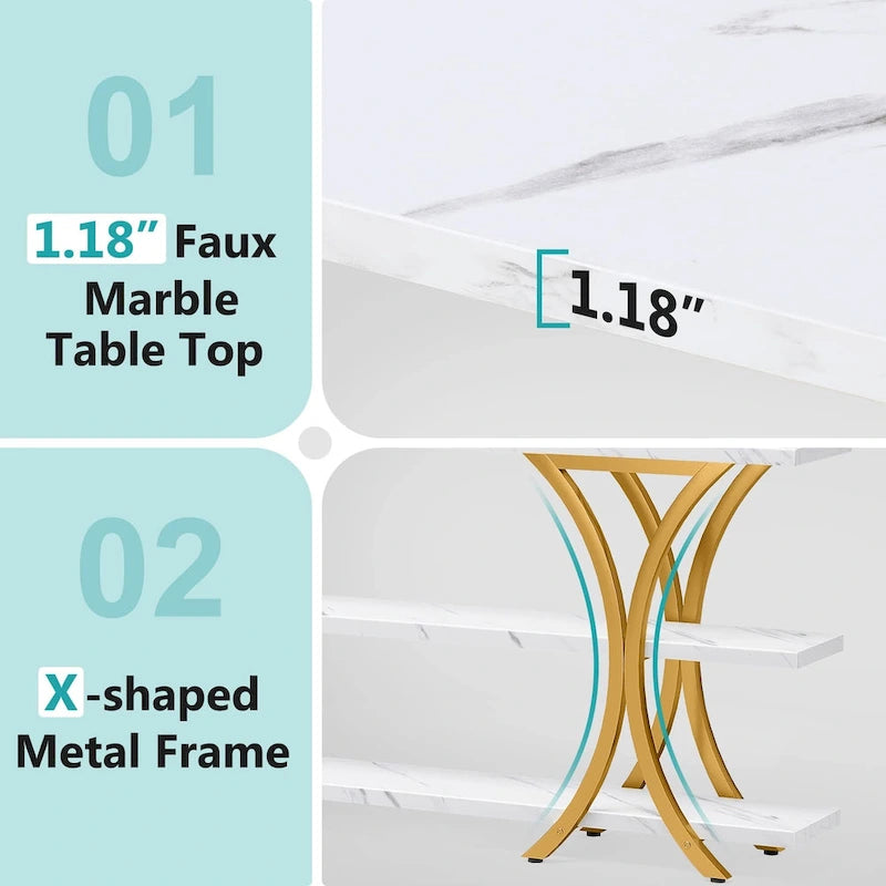 Narrow Console Table with 3-Tier Shelves – Brown / Grey / Gold, Industrial Style, For 1