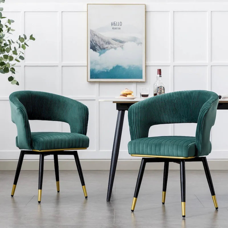 Grey/Blue/Green Velvet Swivel Dining Chair with Arms, Set of 2