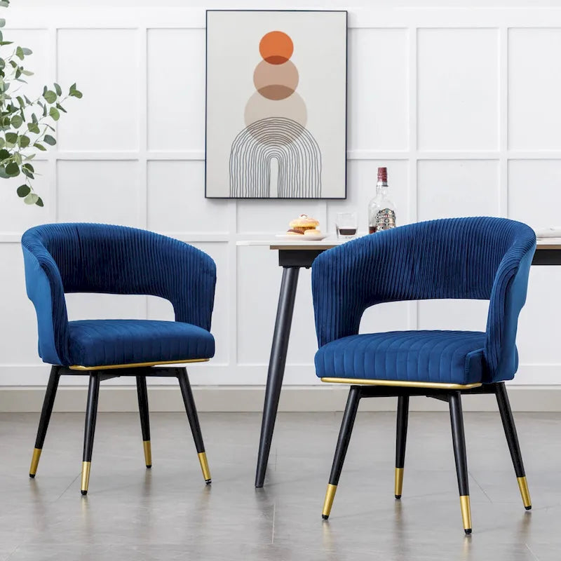 Grey/Blue/Green Velvet Swivel Dining Chair with Arms, Set of 2