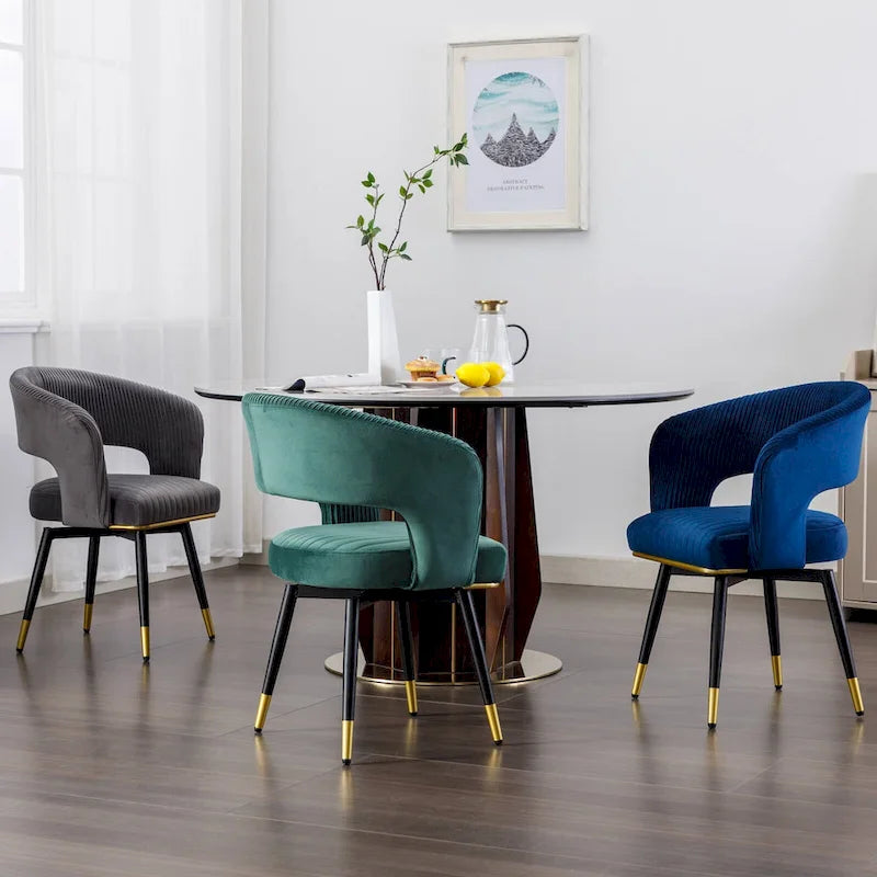 Grey/Blue/Green Velvet Swivel Dining Chair with Arms, Set of 2