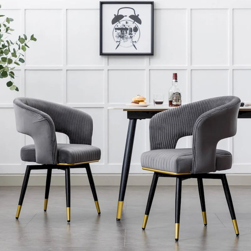 Grey/Blue/Green Velvet Swivel Dining Chair with Arms, Set of 2
