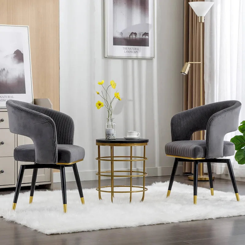 Grey/Blue/Green Velvet Swivel Dining Chair with Arms, Set of 2