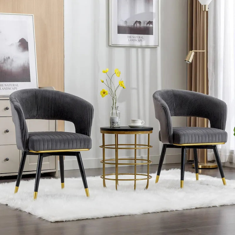 Grey/Blue/Green Velvet Swivel Dining Chair with Arms, Set of 2