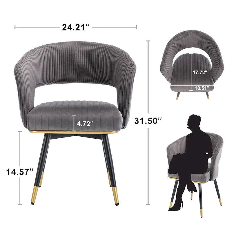 Grey/Blue/Green Velvet Swivel Dining Chair with Arms, Set of 2
