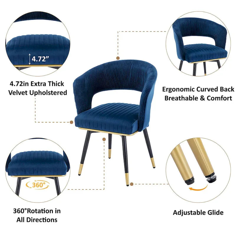 Grey/Blue/Green Velvet Swivel Dining Chair with Arms, Set of 2