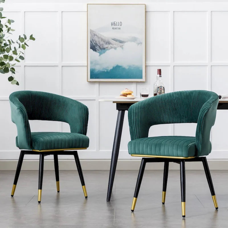Grey/Blue/Green Velvet Swivel Dining Chair with Arms, Set of 2