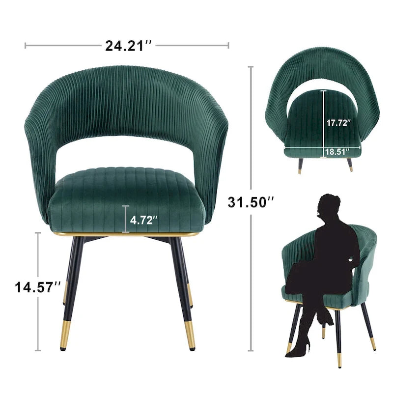 Grey/Blue/Green Velvet Swivel Dining Chair with Arms, Set of 2