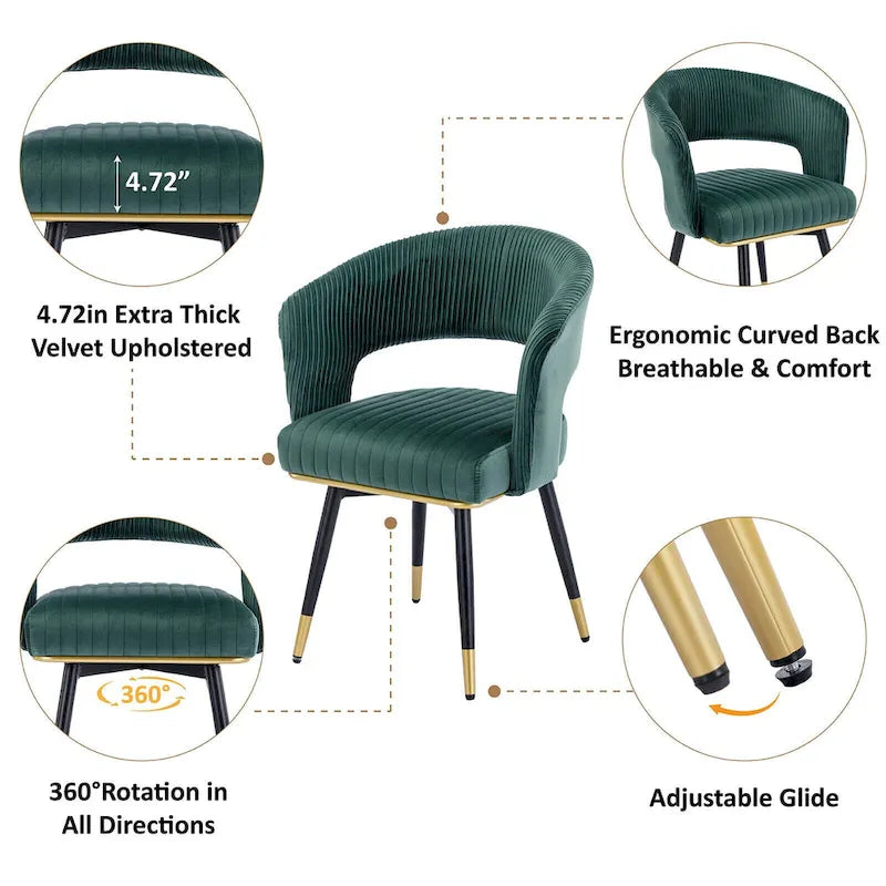 Grey/Blue/Green Velvet Swivel Dining Chair with Arms, Set of 2