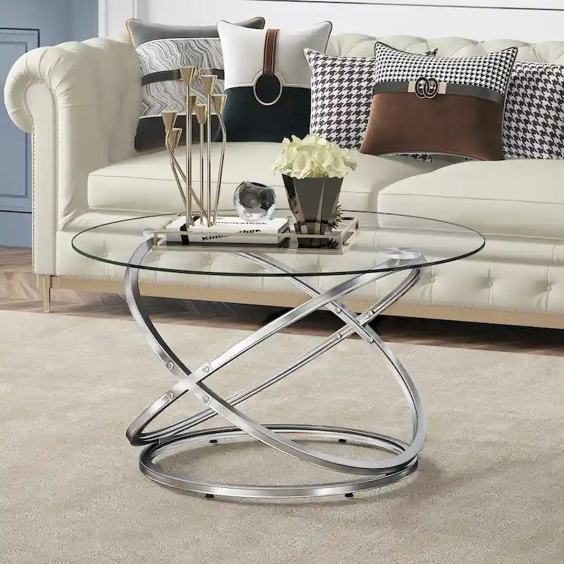 Round Glass/Stone Top End Table with Chrome/Gold Metal Base