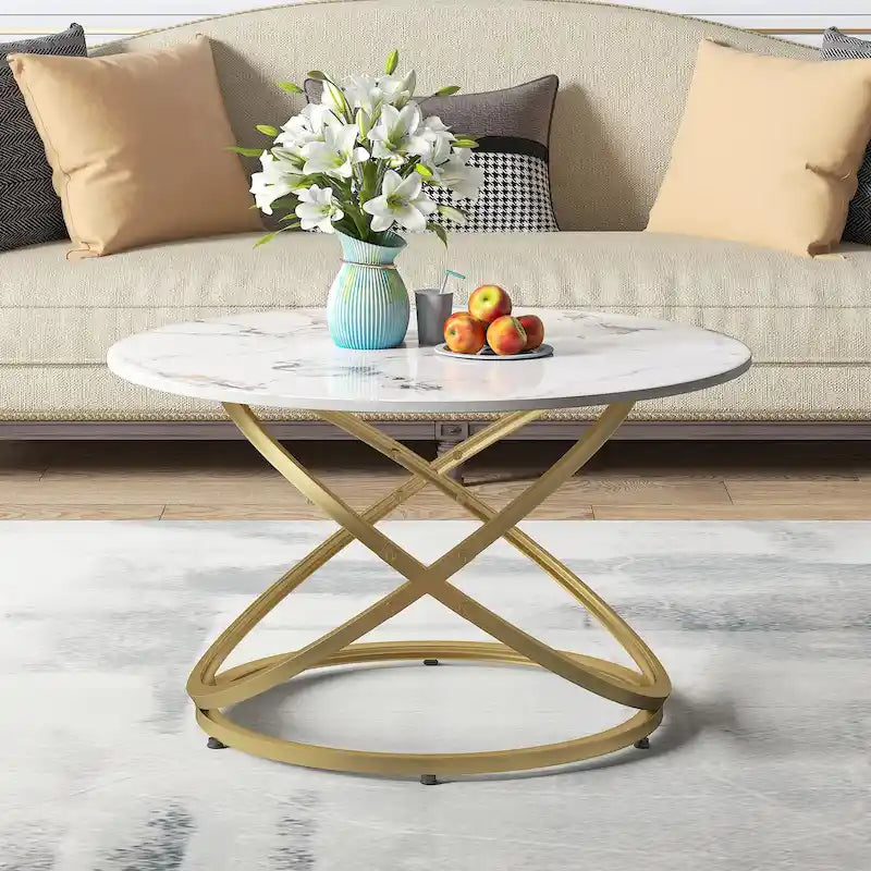Round Glass/Stone Top End Table with Chrome/Gold Metal Base