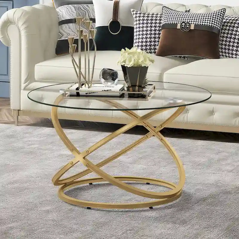 Round Glass/Stone Top End Table with Chrome/Gold Metal Base
