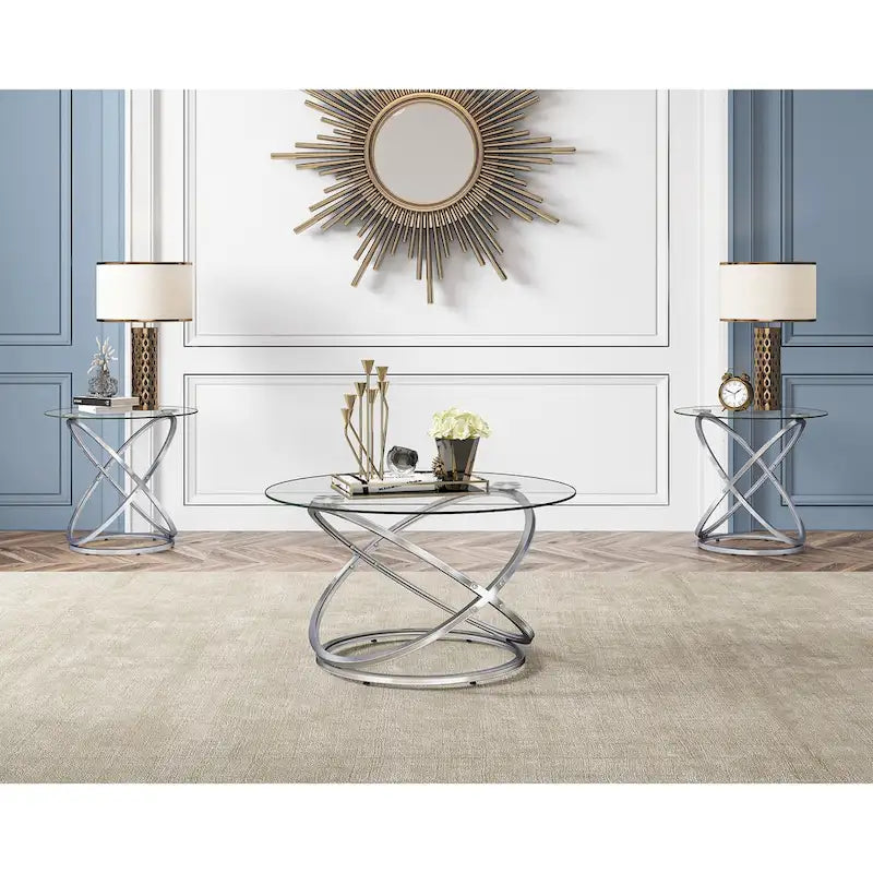 Round Glass/Stone Top End Table with Chrome/Gold Metal Base