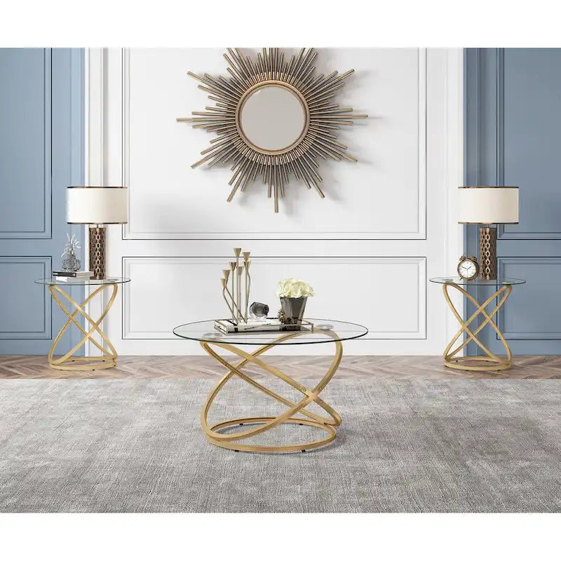 Round Glass/Stone Top End Table with Chrome/Gold Metal Base