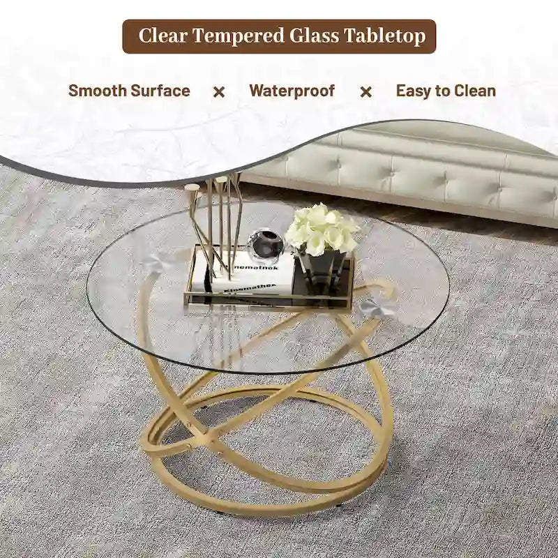 Round Glass/Stone Top End Table with Chrome/Gold Metal Base