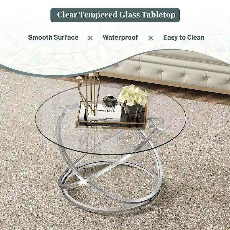 Round Glass/Stone Top End Table with Chrome/Gold Metal Base