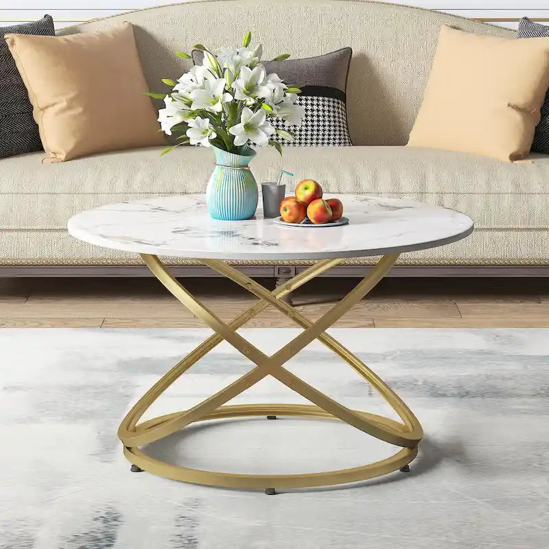 Round Glass/Stone Top End Table with Chrome/Gold Metal Base