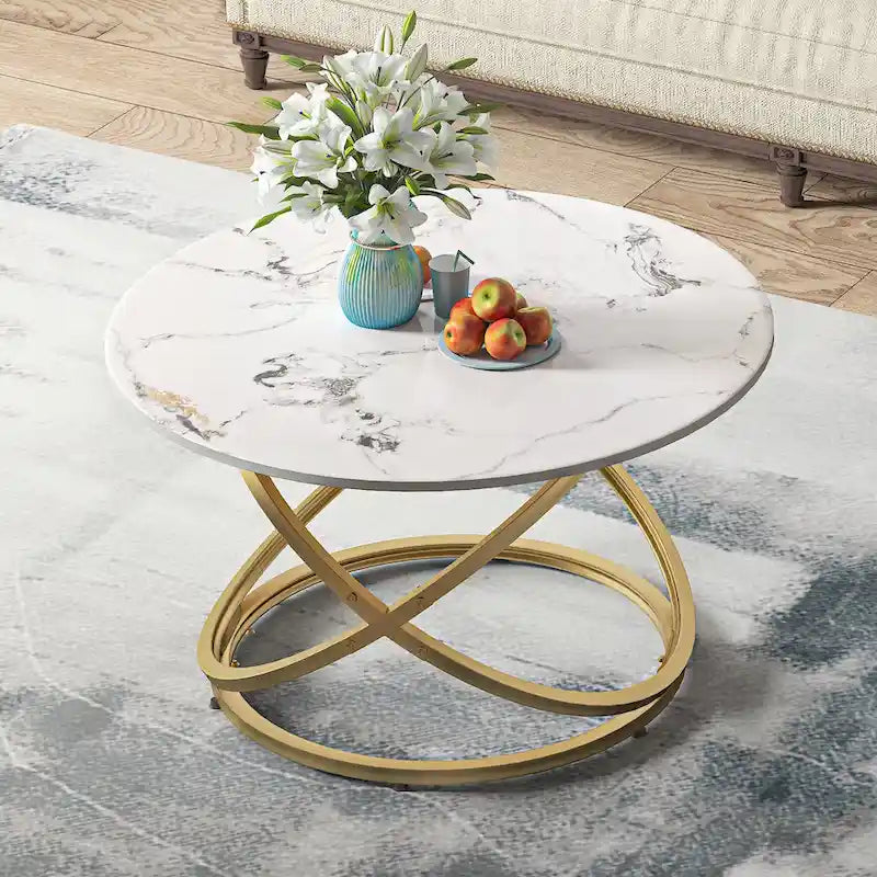 Round Glass/Stone Top End Table with Chrome/Gold Metal Base