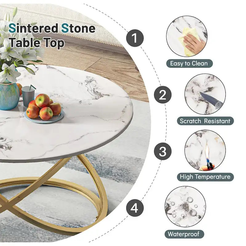 Round Glass/Stone Top End Table with Chrome/Gold Metal Base