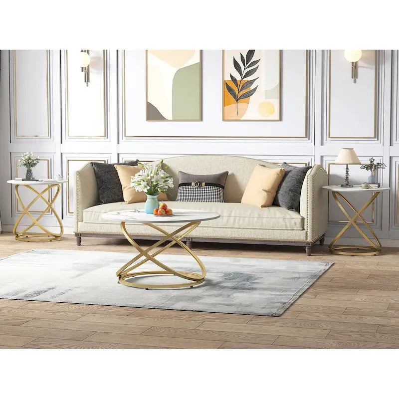 Round Glass/Stone Top End Table with Chrome/Gold Metal Base