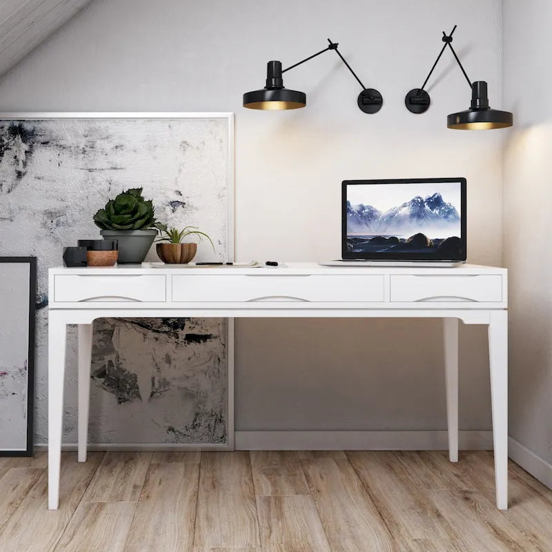 60" Mid-Century Writing Desk – Walnut / White / Light Golden Brown / Farmhouse Grey / Black | 1-Person