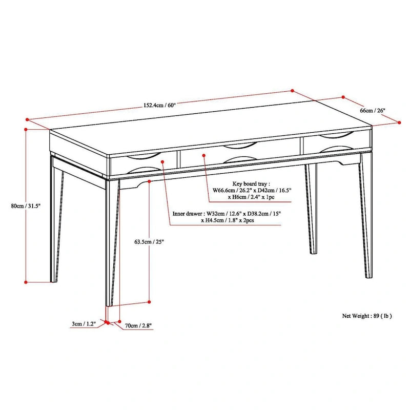 60" Mid-Century Writing Desk – Walnut / White / Light Golden Brown / Farmhouse Grey / Black | 1-Person