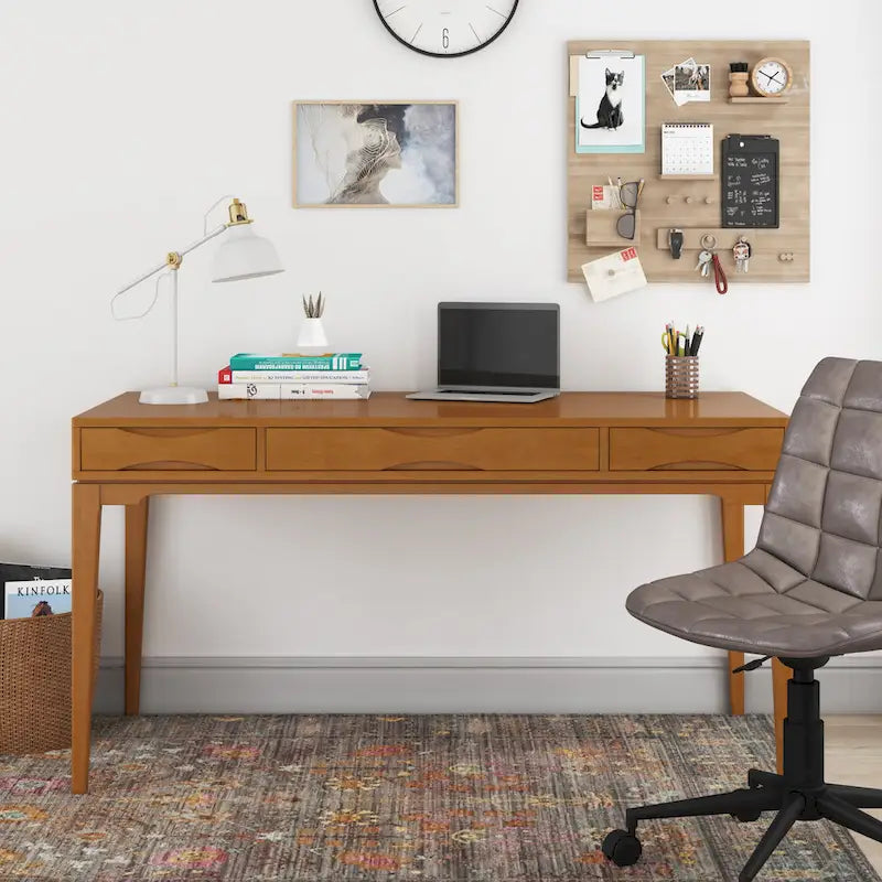 60" Mid-Century Writing Desk – Walnut / White / Light Golden Brown / Farmhouse Grey / Black | 1-Person