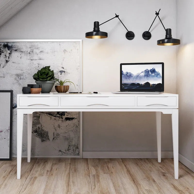 60" Mid-Century Writing Desk – Walnut / White / Light Golden Brown / Farmhouse Grey / Black | 1-Person