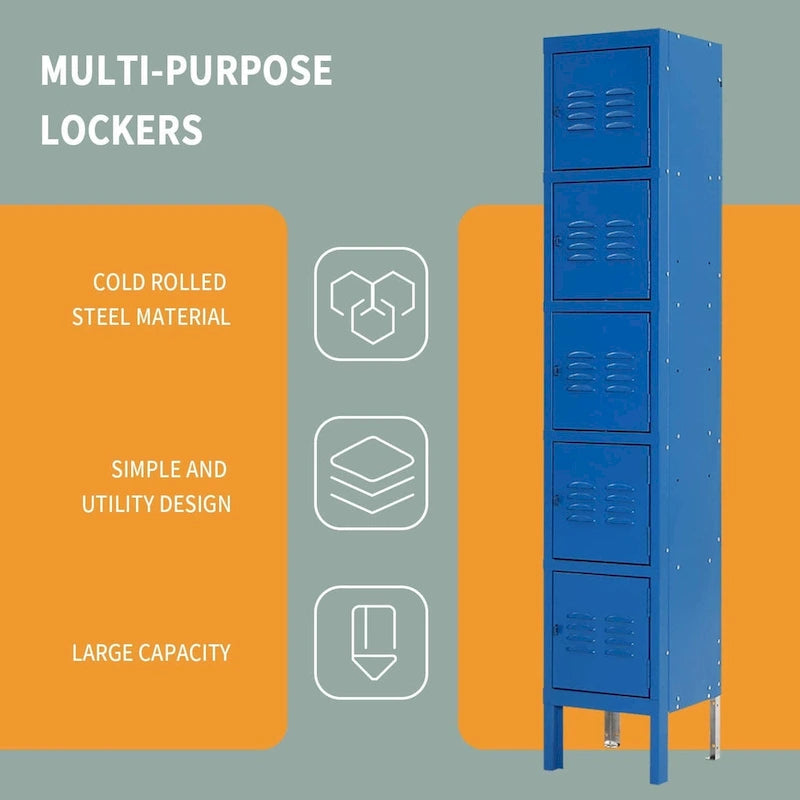 5-Door Metal Storage Locker – Blue / Grey, Single User