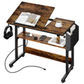 Brown/Grey/Black Height-Adjustable Laptop Desk with Wheels & Charging Station – For 1