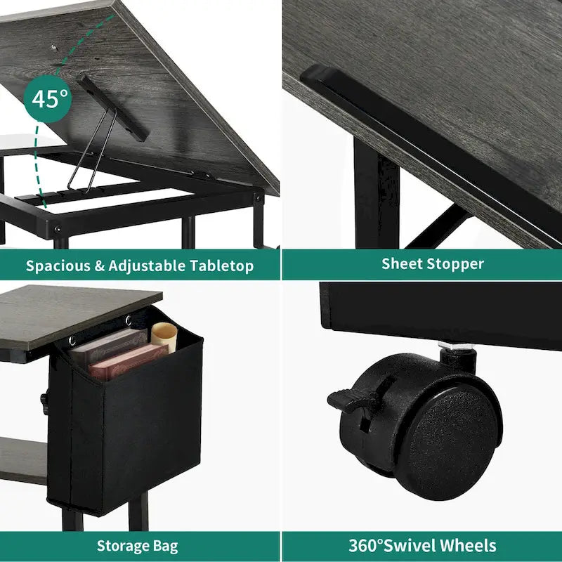 Brown/Grey/Black Height-Adjustable Laptop Desk with Wheels & Charging Station – For 1