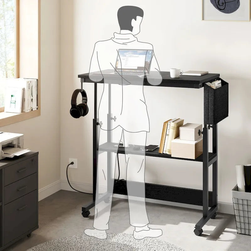 Brown/Grey/Black Height-Adjustable Laptop Desk with Wheels & Charging Station – For 1