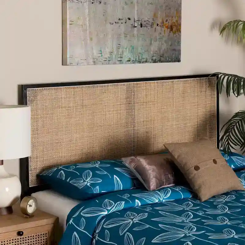 Black / Dark Brown / Natural Brown Bayur Wood & Rattan Queen Headboard