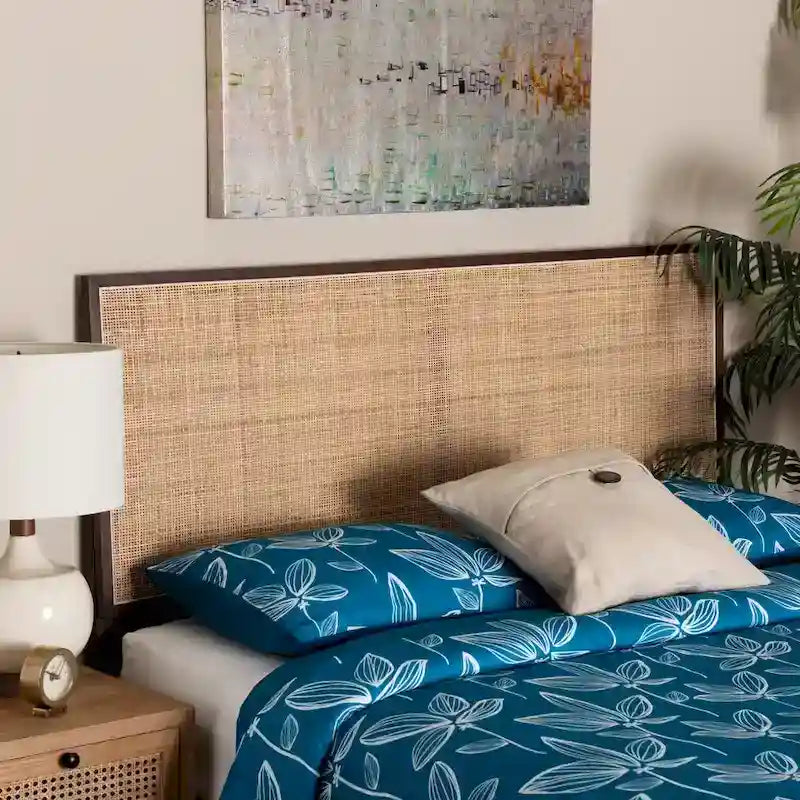 Black / Dark Brown / Natural Brown Bayur Wood & Rattan Queen Headboard