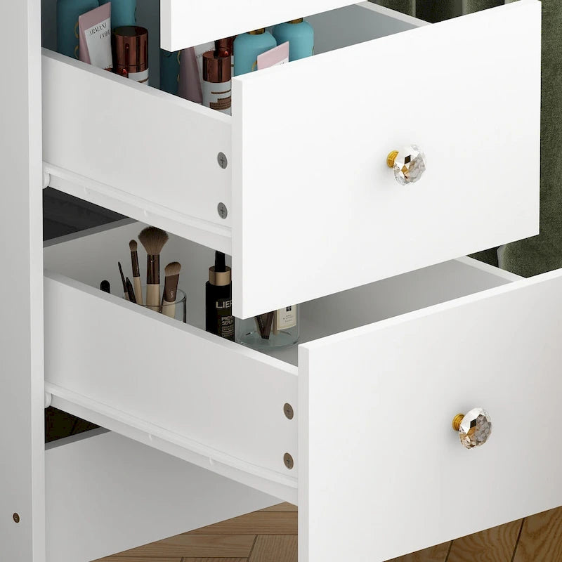 White / Black 9-Drawer Vanity with LED Mirror, 3 Mirrors, 1-Person Dressing Table
