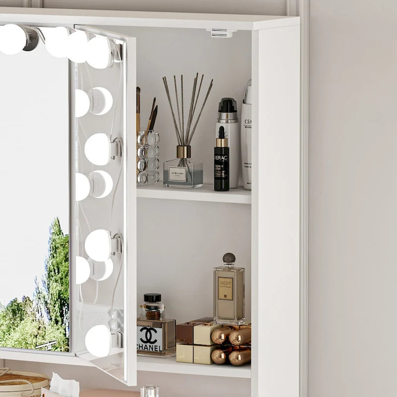 White / Black 9-Drawer Vanity with LED Mirror, 3 Mirrors, 1-Person Dressing Table