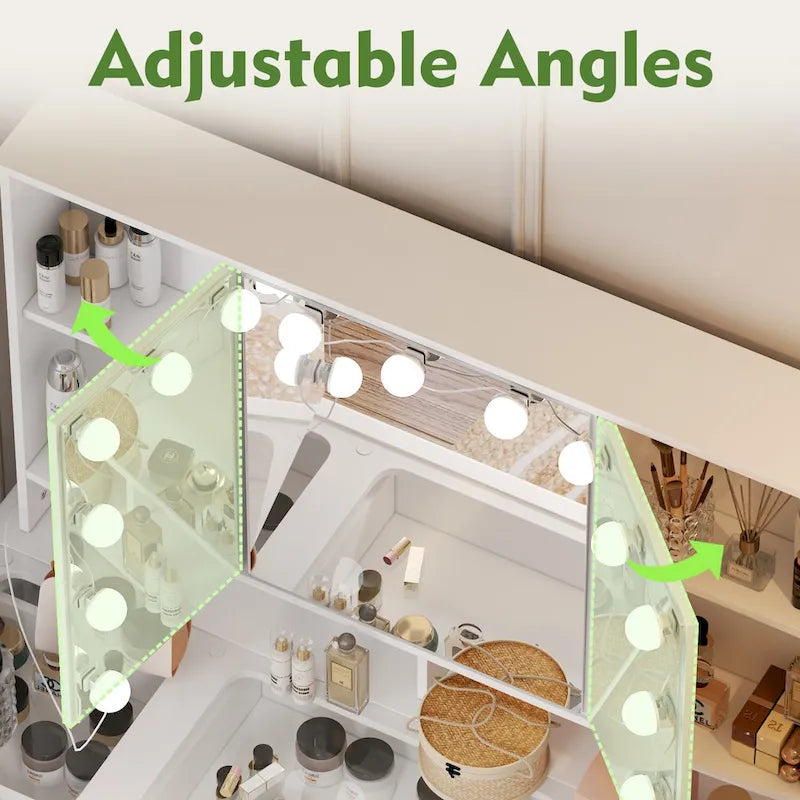 White / Black 9-Drawer Vanity with LED Mirror, 3 Mirrors, 1-Person Dressing Table