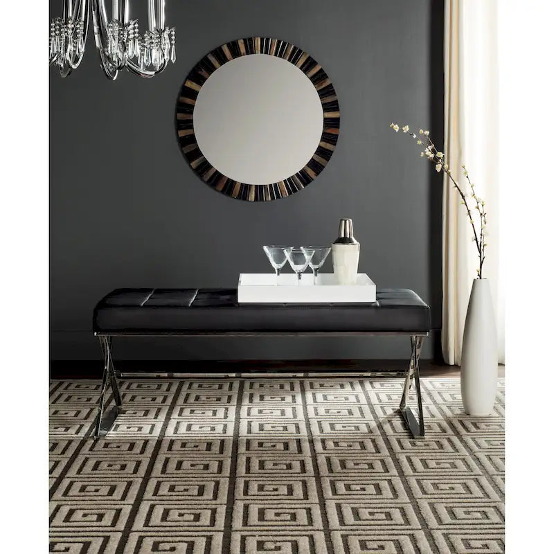 Black/Chrome Tufted PU Leather Bench, Seats 2, 43"W